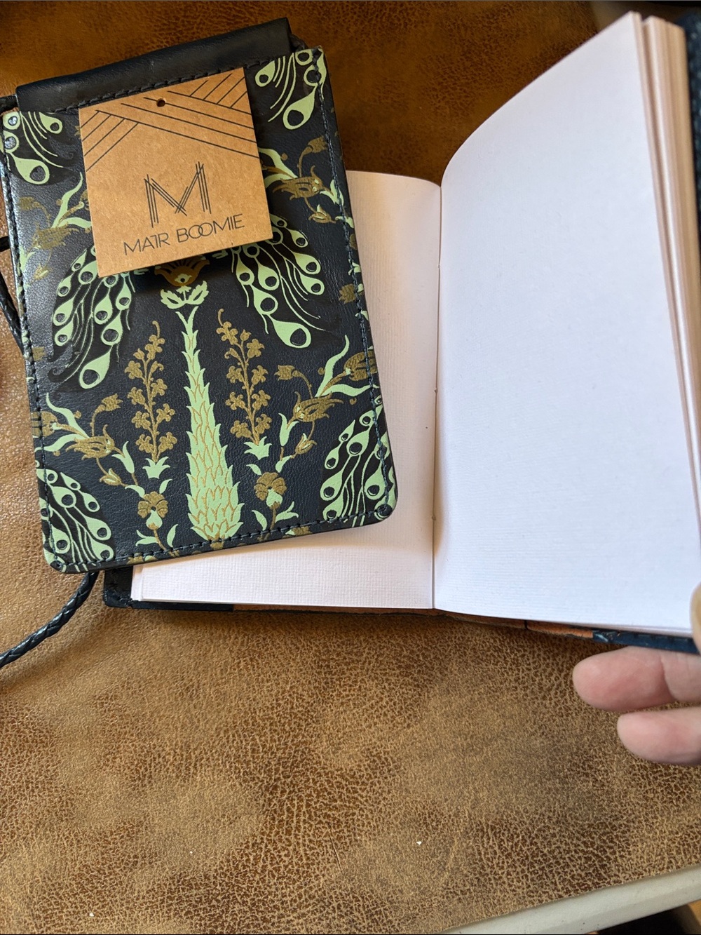 Marr Boomie Botanical Pattern Leather Notebook Cover and lanyard